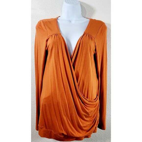Michael Kors Persimmon Orange Crisscross  Pleated Bodice Top Medium Lightweight - Picture 1 of 7